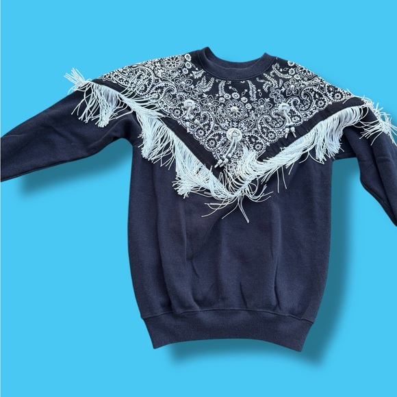 Hanes Tops - Vintage Hanes Sweatshirt with White fringe Detailing